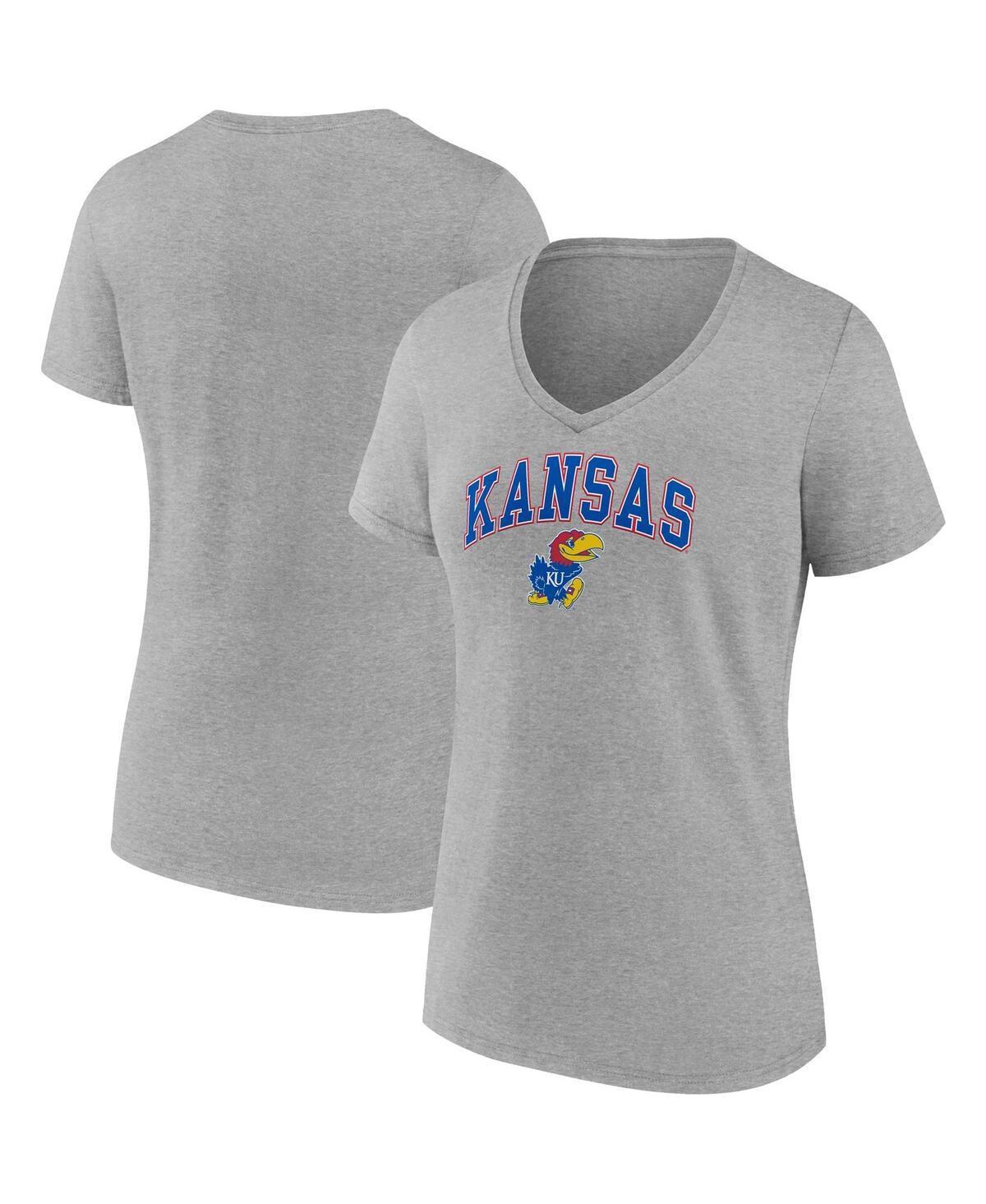 Womens Fanatics Heather Gray Kansas Jayhawks Evergreen Campus V-Neck T-shirt Product Image