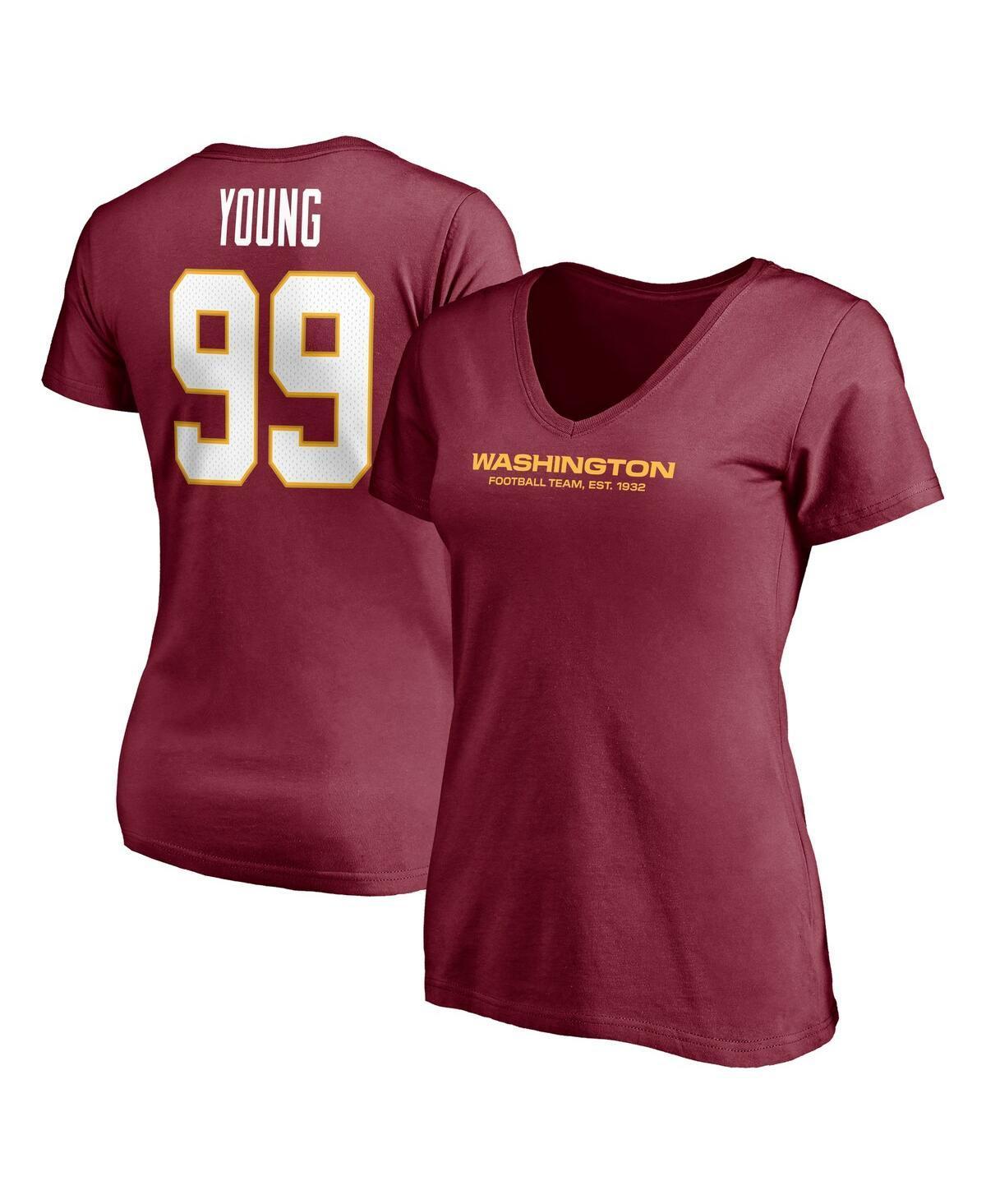 Womens Fanatics Chase Young Burgundy Washington Football Team Player Icon Name and Number V-Neck T-shirt Product Image