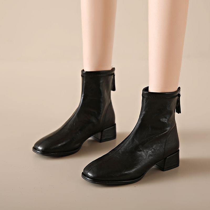 Plain Faux Leather Chunky Heel Short Boots Product Image