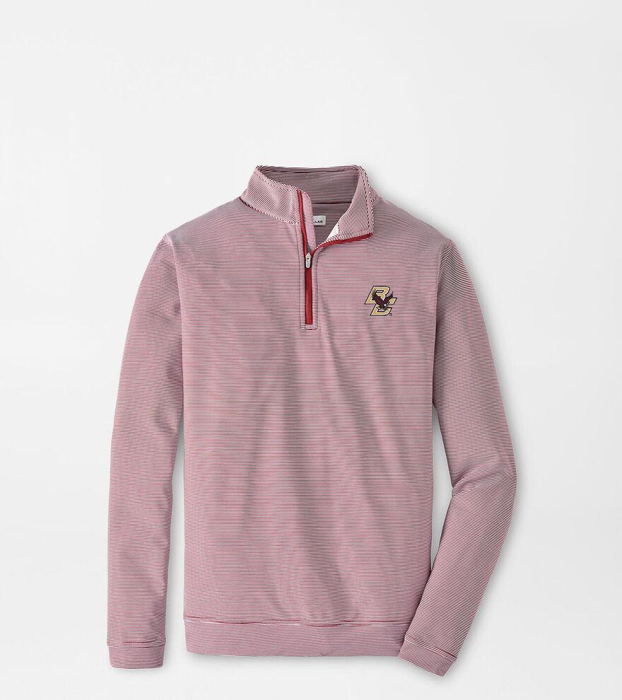 Peter Millar Mens Boston College Perth Mini-Stripe Performance Pullover | Color: Maroon / White | Size: L | BC Product Image