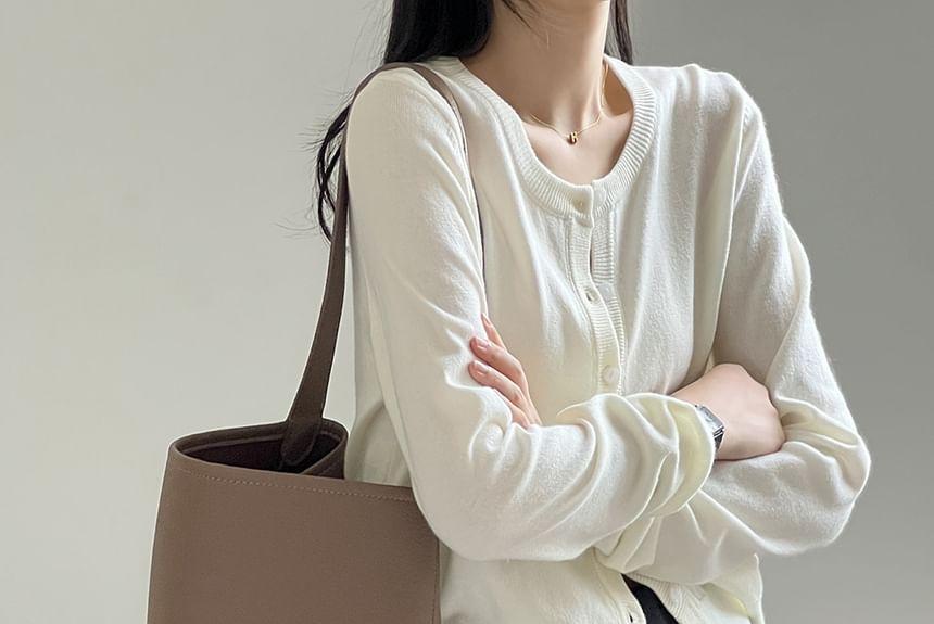 Round Neck Plain Cardigan Product Image