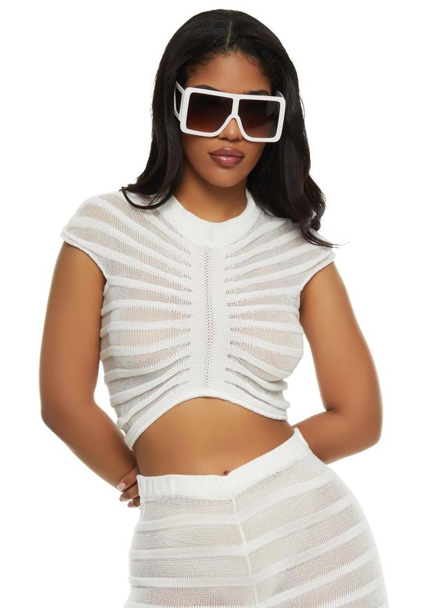 Womens Shadow Stripe Crochet Crop Top Product Image