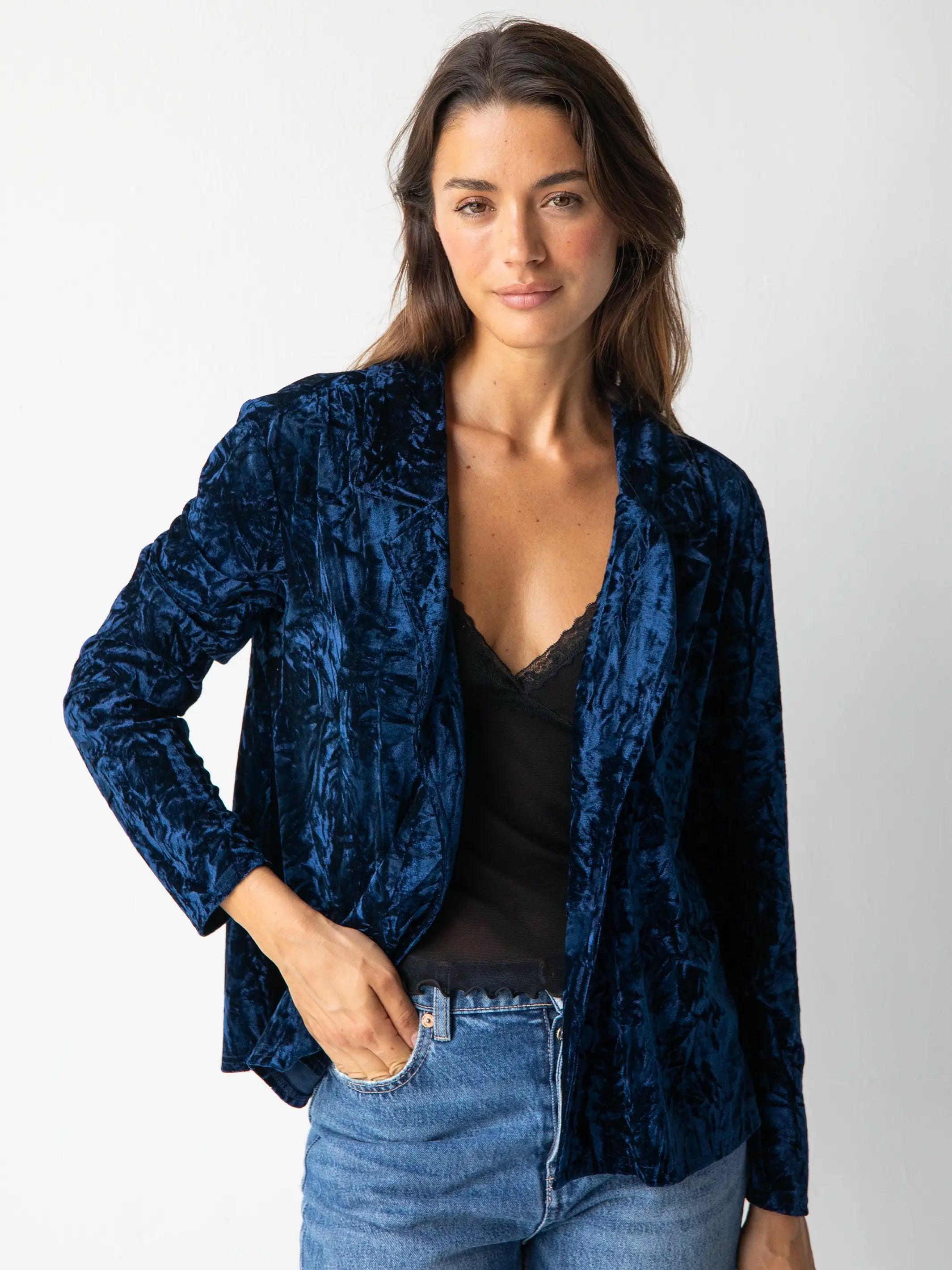 Lennon Velvet Jacket - Navy Product Image