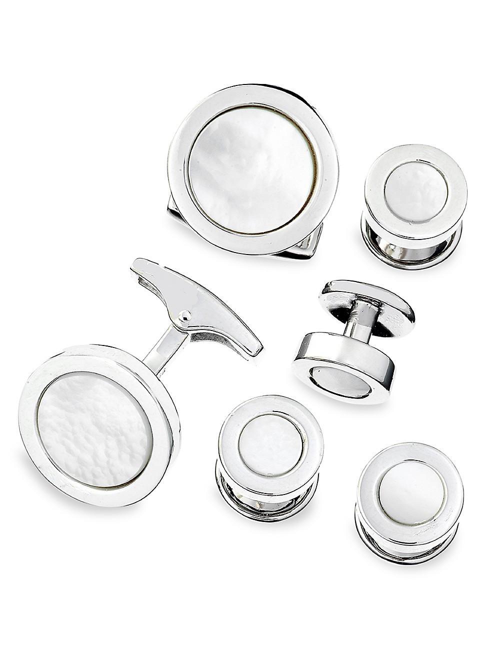 Mens 925 Round Mother-of-Pearl Cufflink Stud Set Product Image