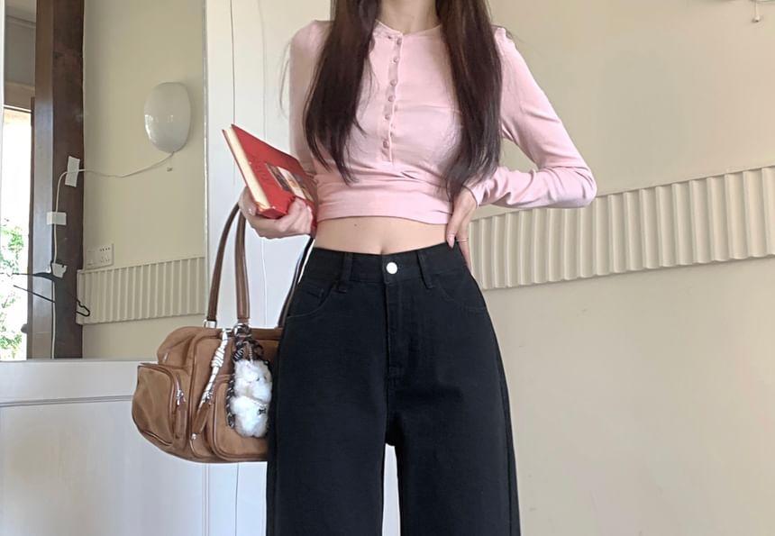 High Waist Plain Loose Fit Jeans product image