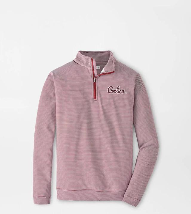 Peter Millar Mens Boston College Perth Sugar Stripe Performance Quarter-Zip | Color: Maroon / White | Size: S | BC Product Image