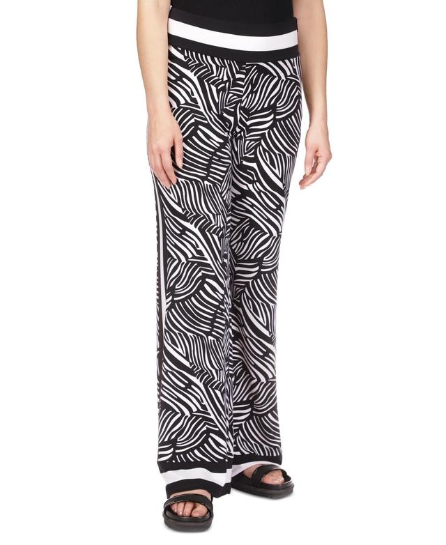 Michael Michael Kors Womens Zebra-Print Wide-Leg Pants - Black/ Product Image