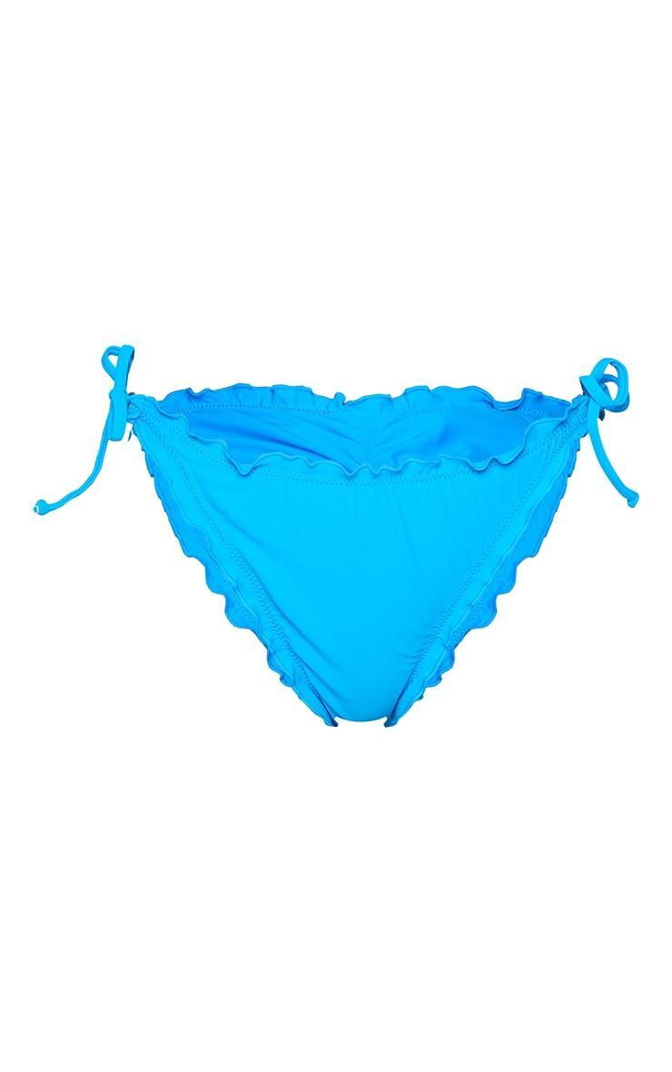 Blue Frill Edge Ruched Bikini Bottoms Product Image