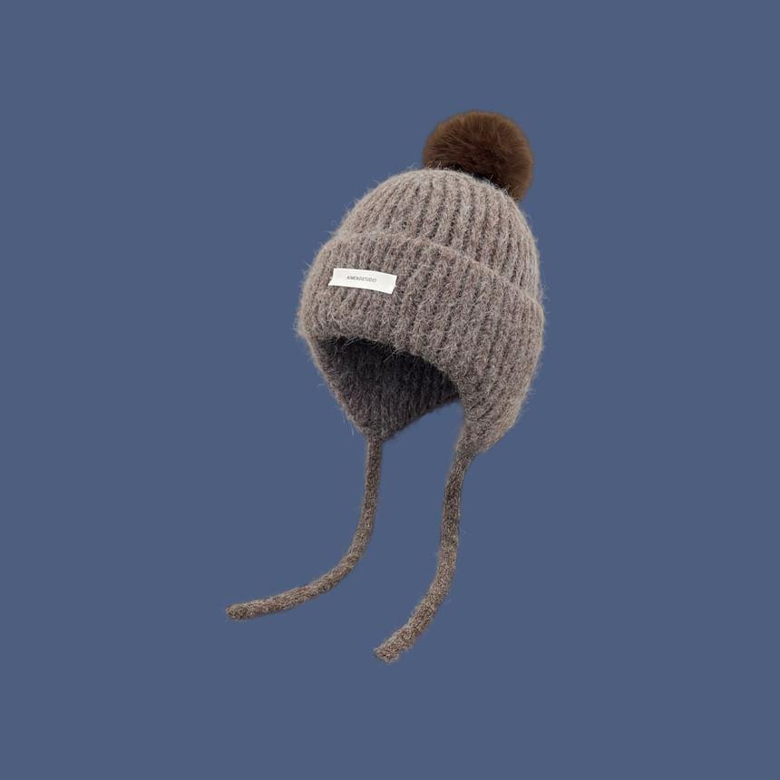 Lettering Applique Pom Pom Knit Trapper Hat Product Image