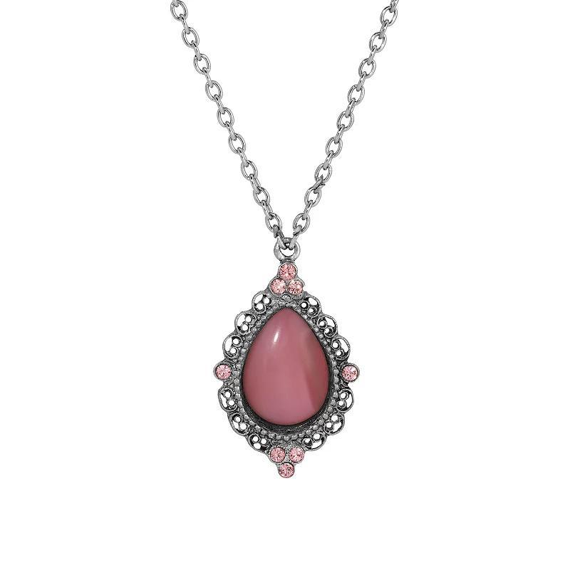 1928 Silver Tone Pink Teardrop Simulated Stone Pendant & Crystals Necklace, Womens Product Image