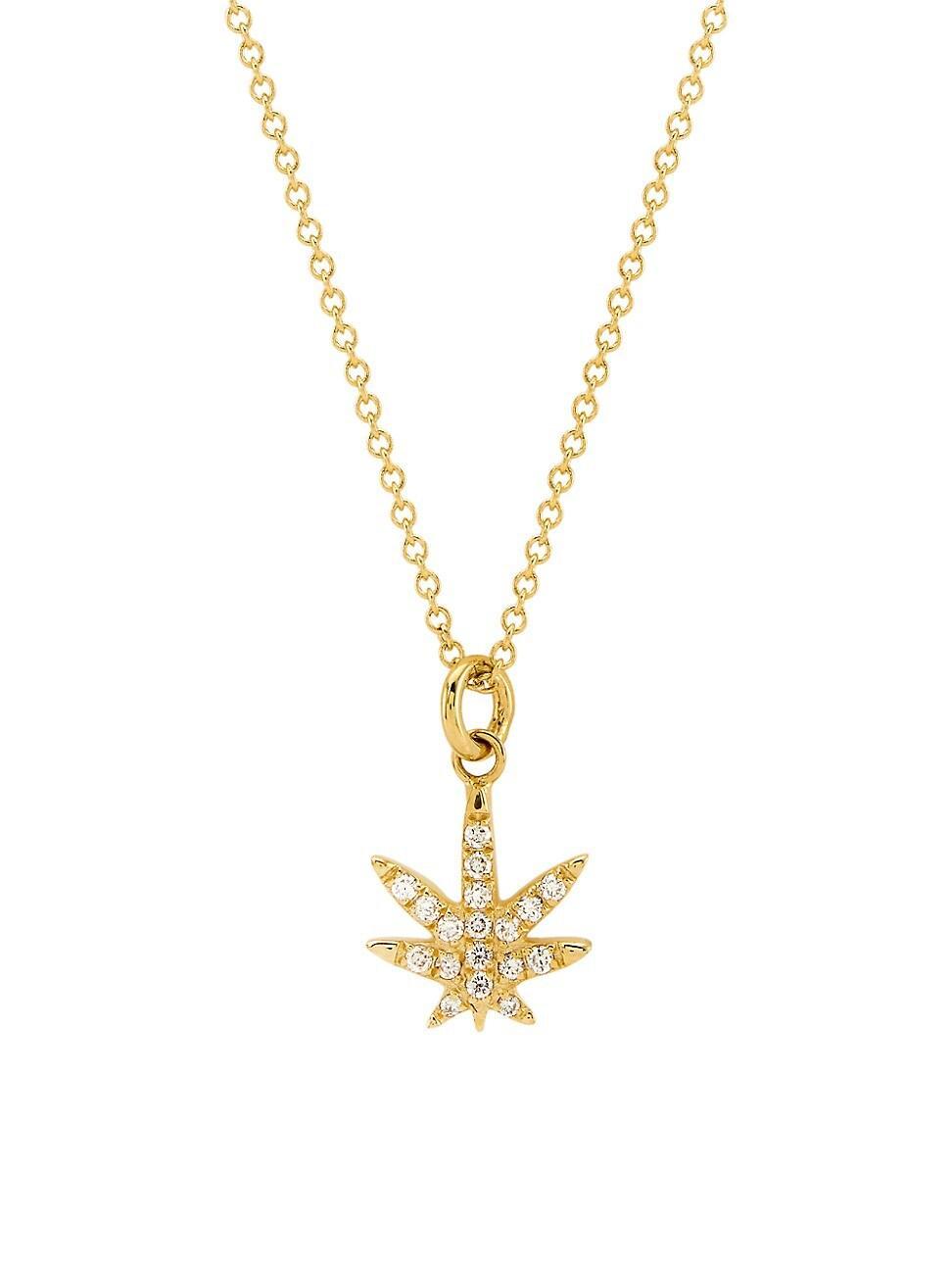 Womens 14K Yellow Gold & 0.1 TCW Diamond Cannabis Leaf Pendant Necklace Product Image