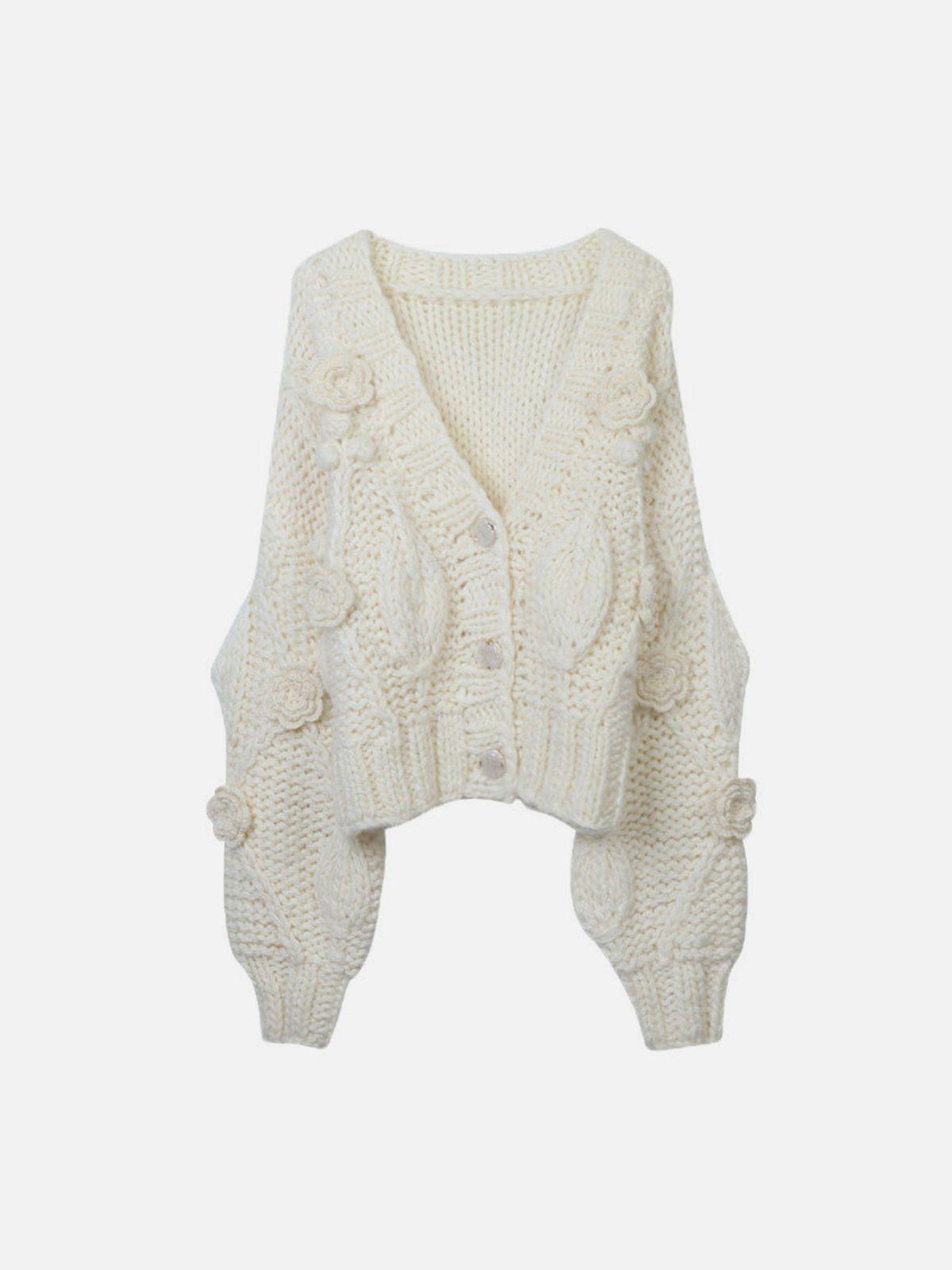 V-neck Flowers Crochet Oversized Sleeves Cardigan Female Product Image