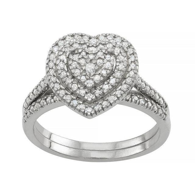 Tiara Sterling Silver 1/2 Carat T.W. Diamond Tiered Heart Engagement Ring Set, Womens White Product Image