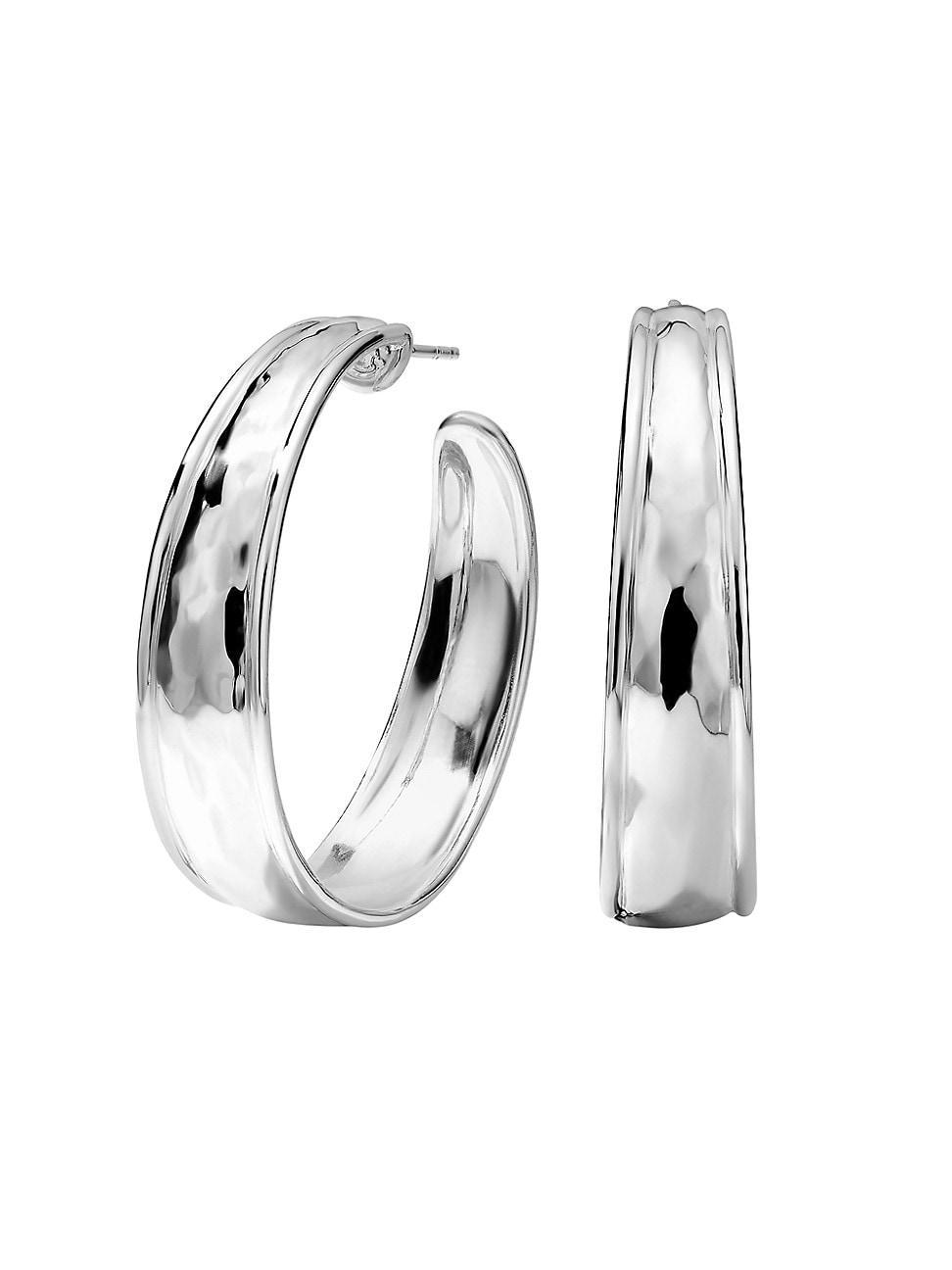 Womens Goddess #3 Sterling Silver Tapered Hoop Earrings Product Image