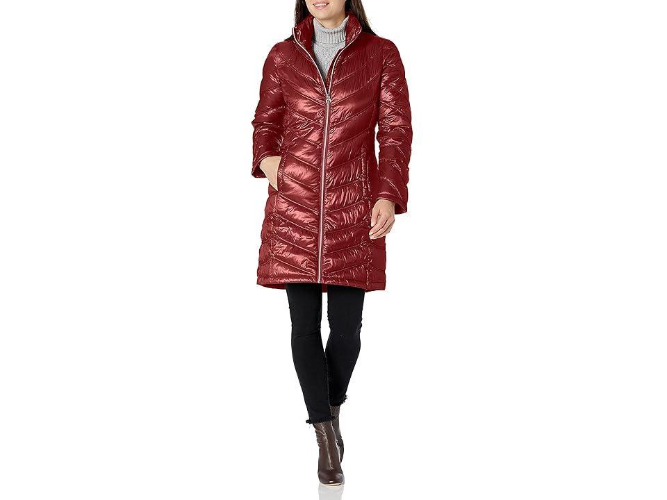 Calvin Klein Women's Chevron Quilted Packable Down Jacket (Standard and Plus) (Pearlized Crimson) Women's Jacket Product Image