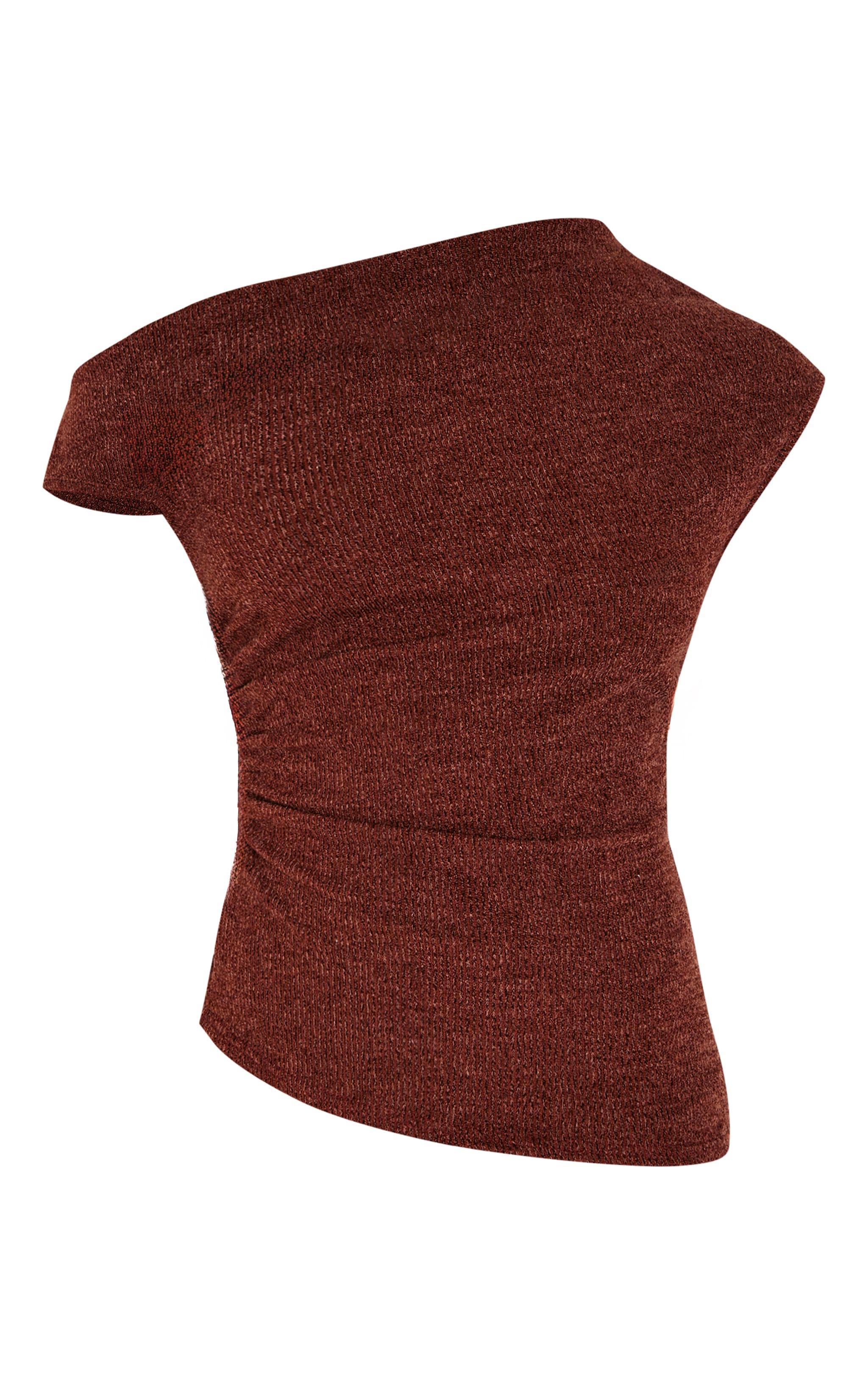  Brown Textured Ruched Asymmetric Longline Top Product Image