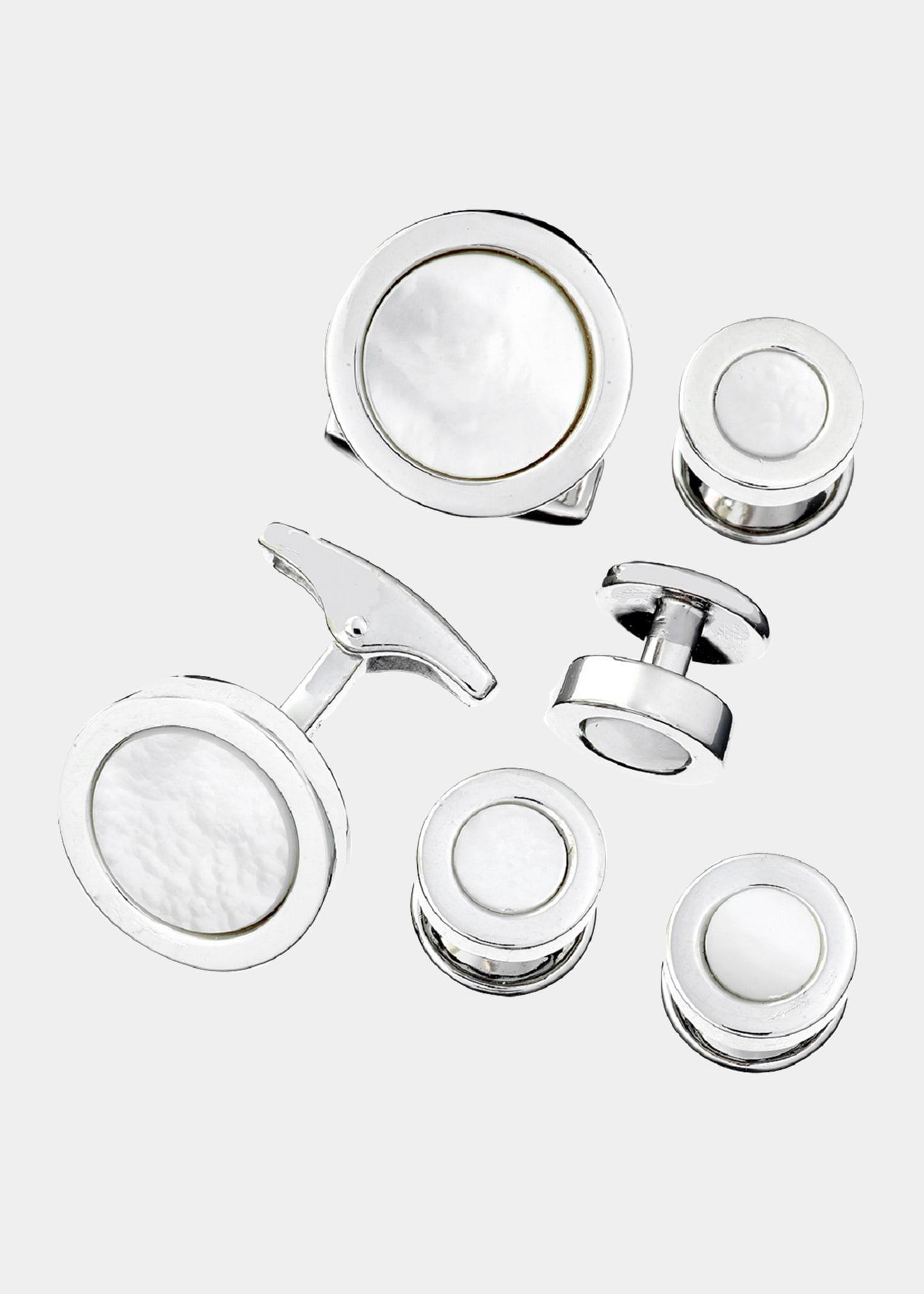 Mens Classic Round Mother Of Pearl 6-Piece Formal Cufflink & Tuxedo Stud Set Product Image