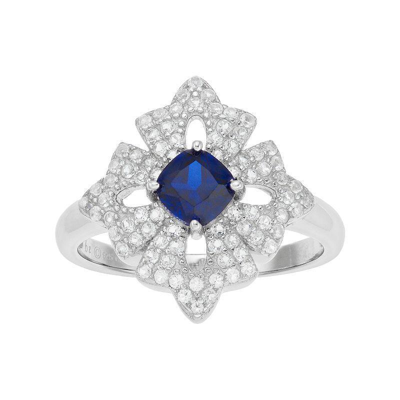 Gemminded Sterling Silver Lab-Created Sapphire & White Topaz Flower Ring, Womens Blue Product Image