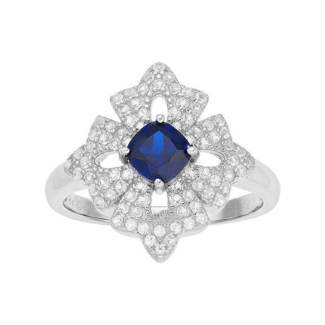 Gemminded Sterling Silver Lab-Created Sapphire & White Topaz Flower Ring, Womens Blue Product Image