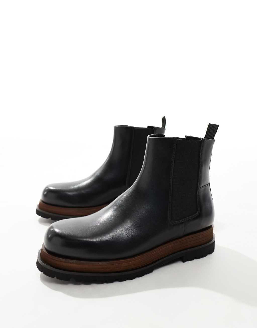 ASOS DESIGN chelsea boots in black with double stacked sole Product Image