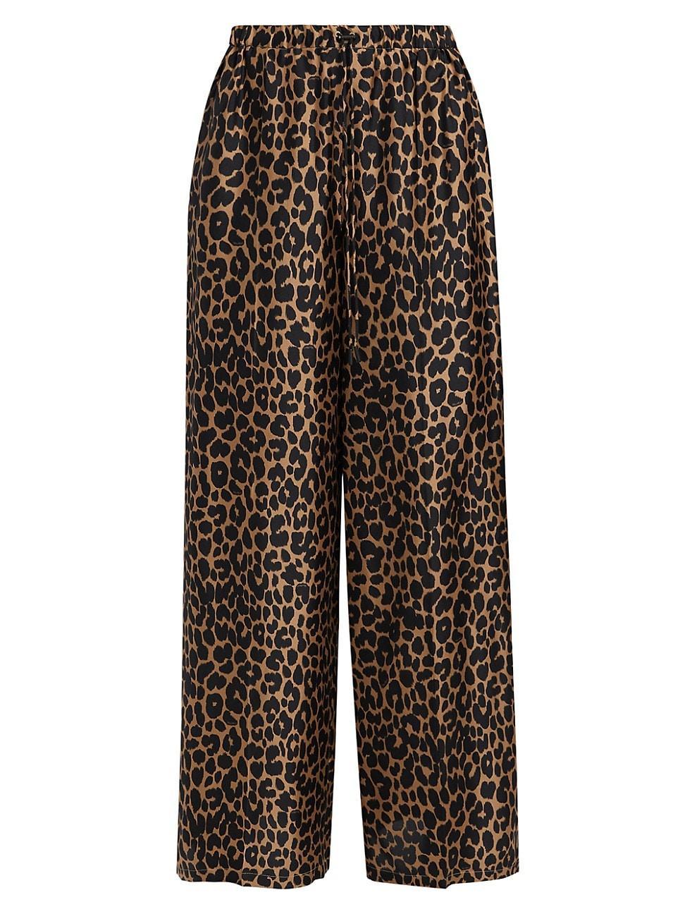 Womens Ghinea Leopard Silk Wide-Leg Pants Product Image