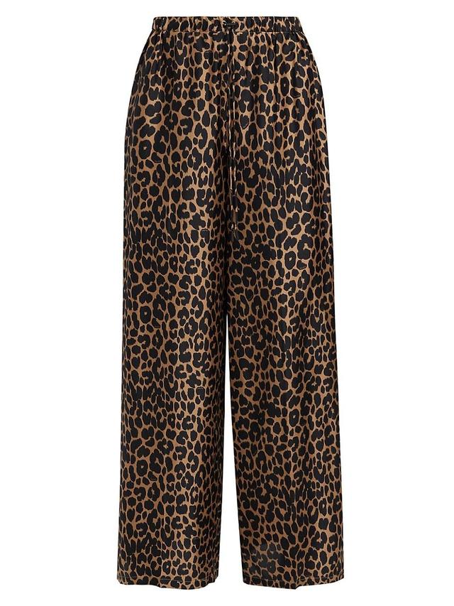 Womens Ghinea Leopard Silk Wide-Leg Pants Product Image