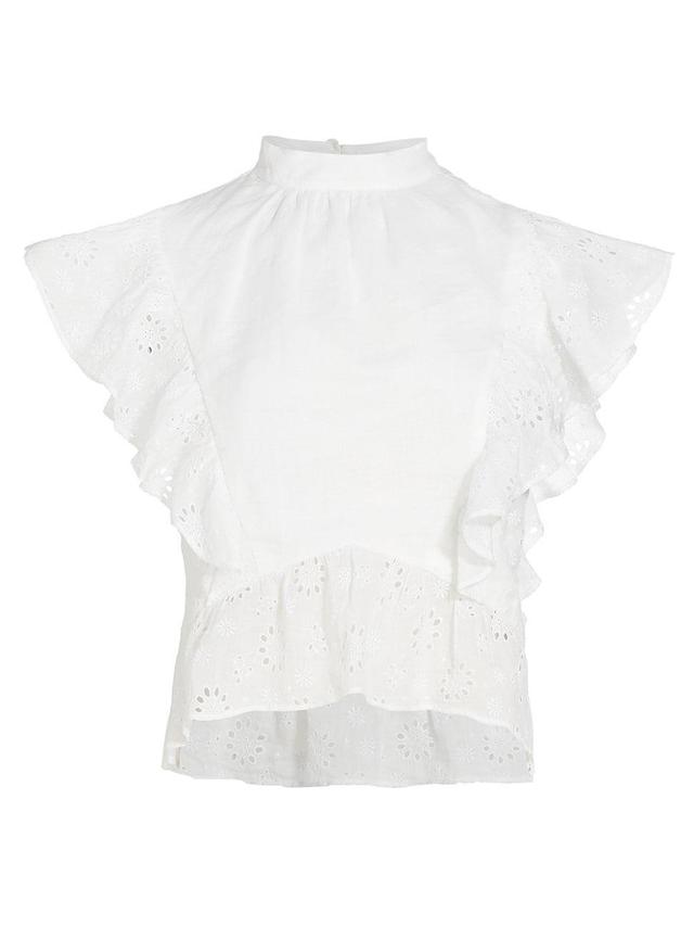 Womens Eyelet-Embroidered Peplum Blouse Product Image