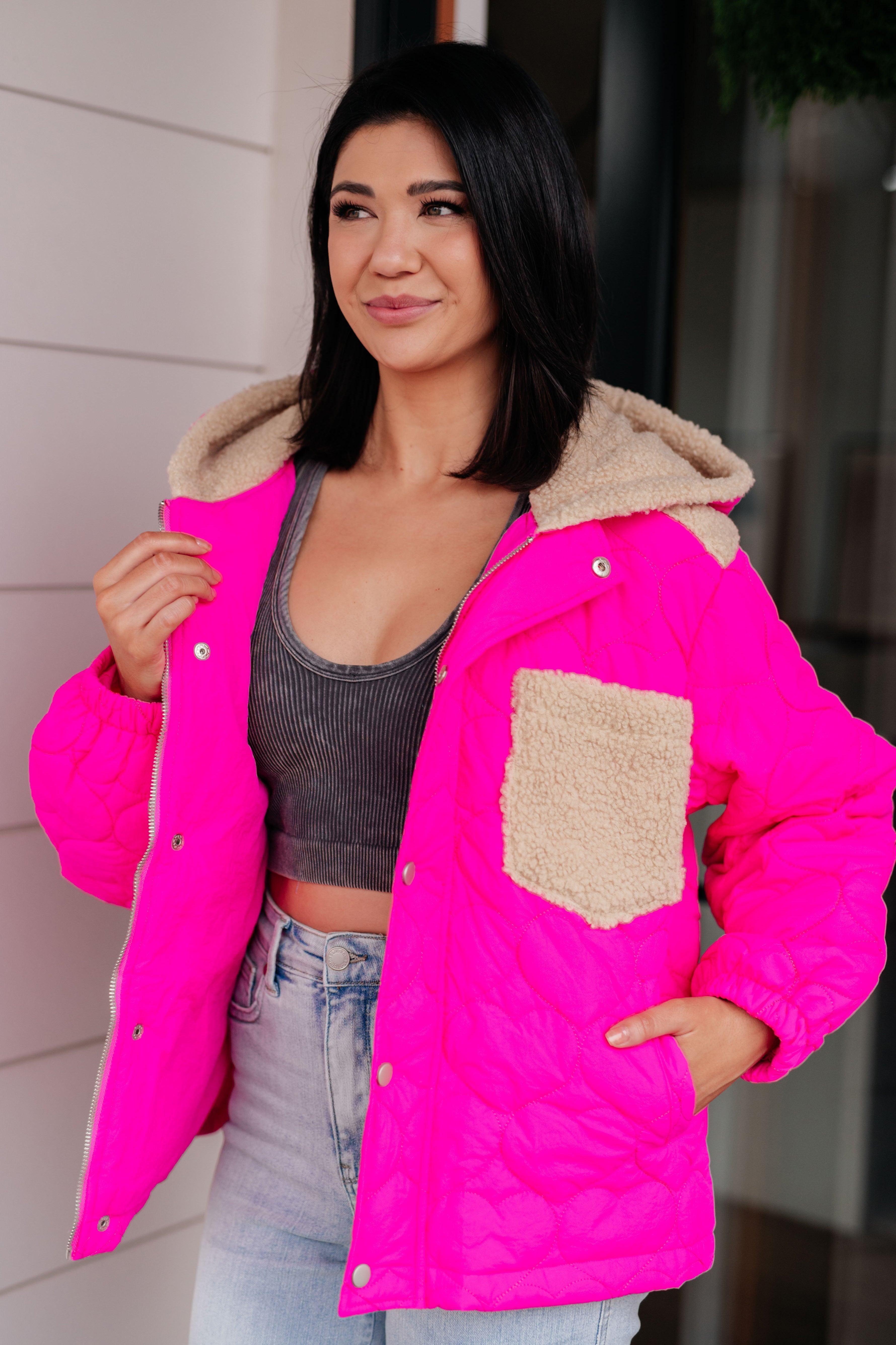 Hot Pink Puffer Jacket Female Product Image