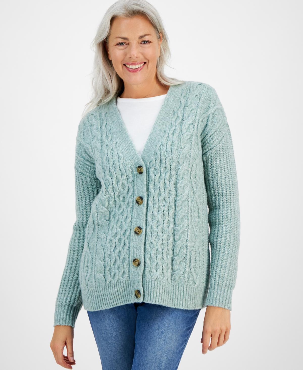 Style & Co Womens Cable-Knit Boyfriend Cardigan, Created for Macys Product Image