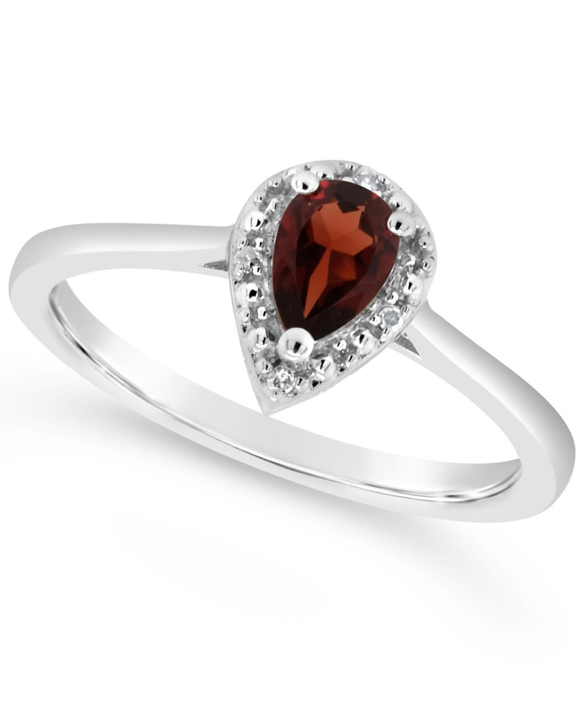 Belk & Co Sterling Silver 6X4Mm Pear Shaped Garnet Diamond Accent Halo Ring, 9 Product Image