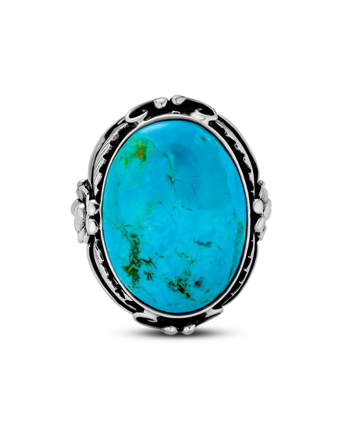 Bling Jewelry Leaf Large Oval Natural Turquoise Statement Ring Western Jewelry For Women .925 Sterling Silver Product Image