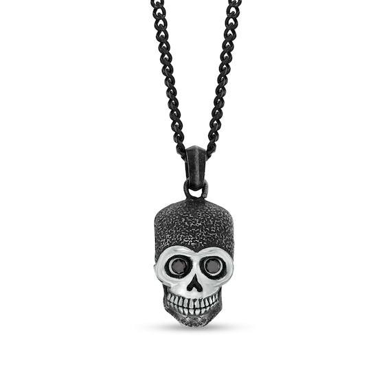 Men's 1/5 CT. T.w. Black Diamond Skull Pendant in Stainless Steel and Black IP - 24" Product Image