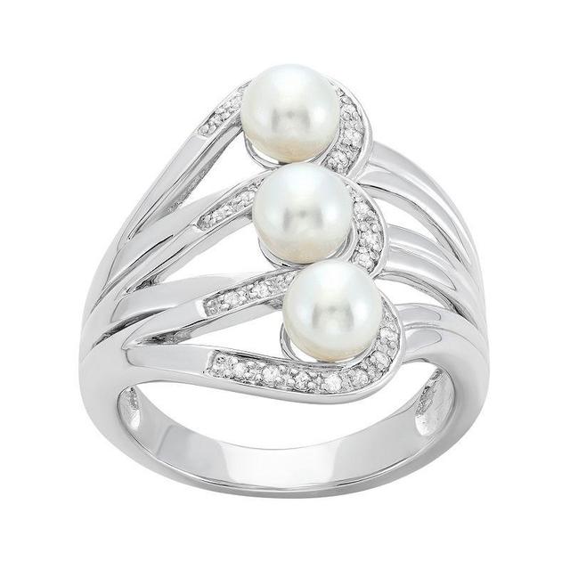 Freshwater Cultured Pearl and 1/10 Carat T.W. Diamond Sterling Silver Openwork Ring, Womens White Product Image