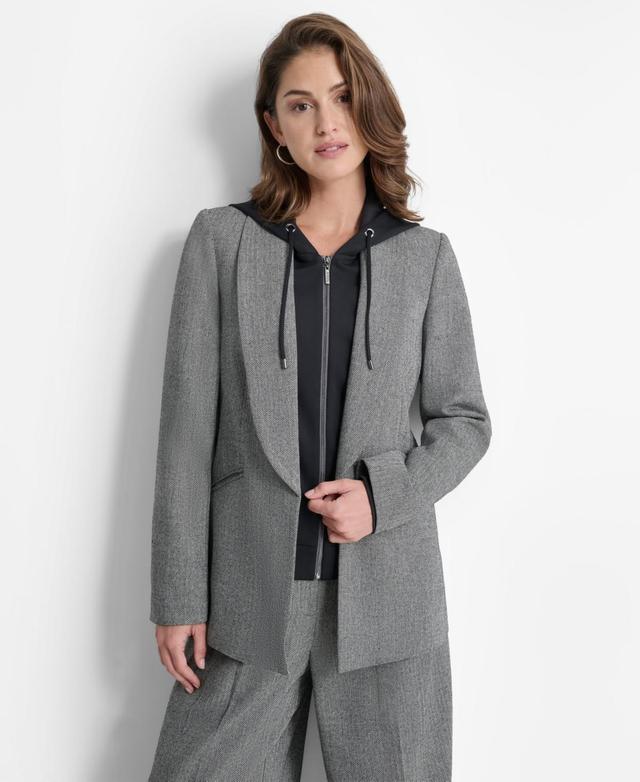 Dkny Womens Layered-Look Hoodie Herringbone Jacket - Blk Product Image