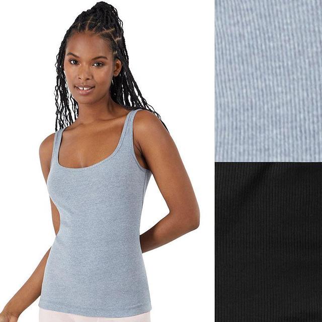 Womens Hanes Originals Ultimate 2-pack Stretch Cotton Tank Top Set 45UOTK Black Grey Product Image