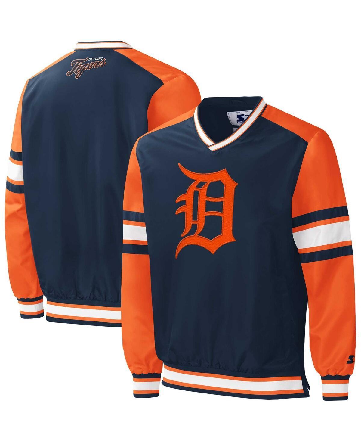 Mens Starter Detroit Tigers Yardline Pullover Windbreaker Blue Product Image