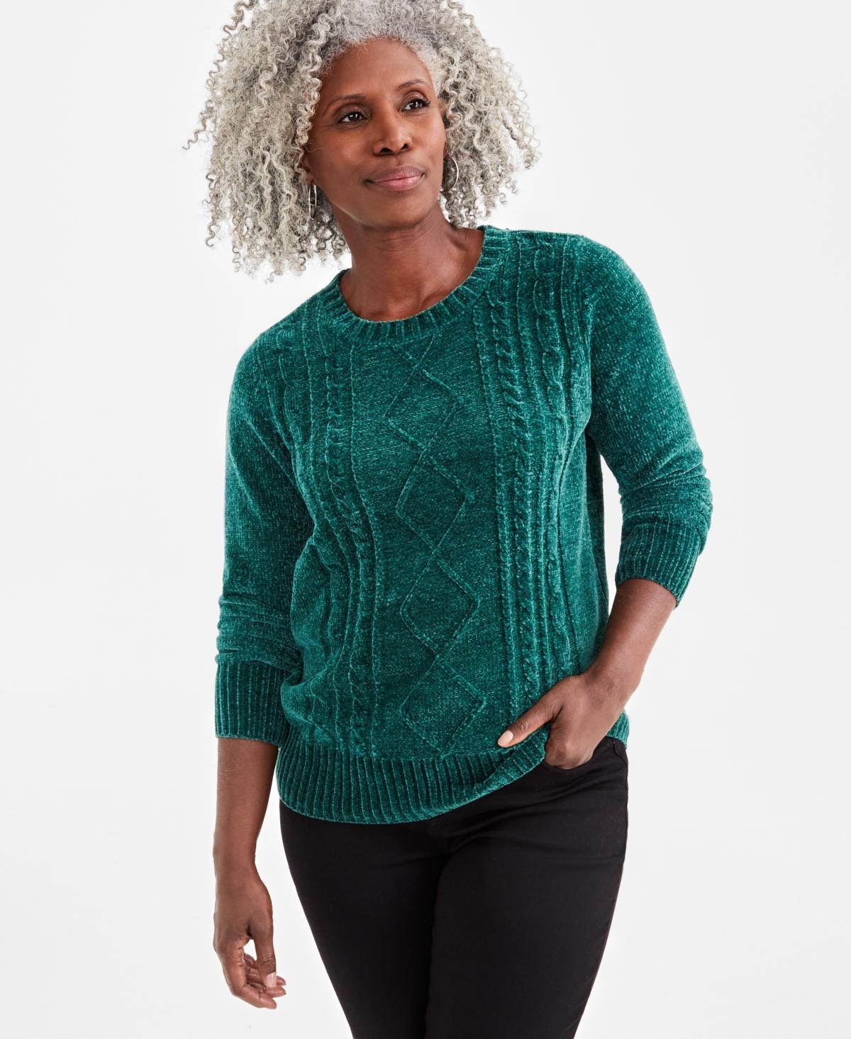 Style & Co Womens Crewneck Chenille Cable-Knit Sweater, Created for Macys Product Image