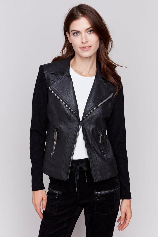 Vintage Faux Leather and Rib Knit Combo Perfecto Jacket Product Image