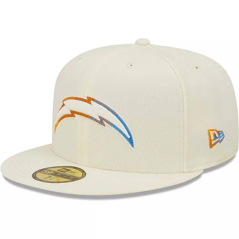 Mens New Era Cream Los Angeles Chargers Chrome Dim 59FIFTY Fitted Hat Product Image