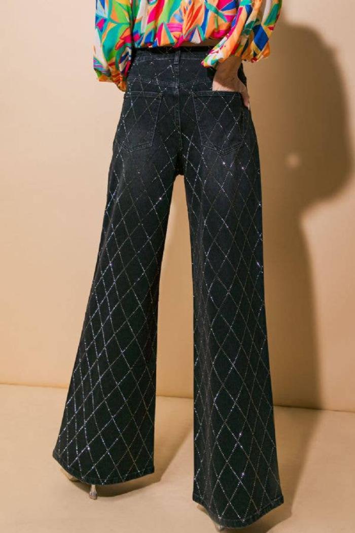 Sparkle Black Washed Wide Leg Jeans Product Image