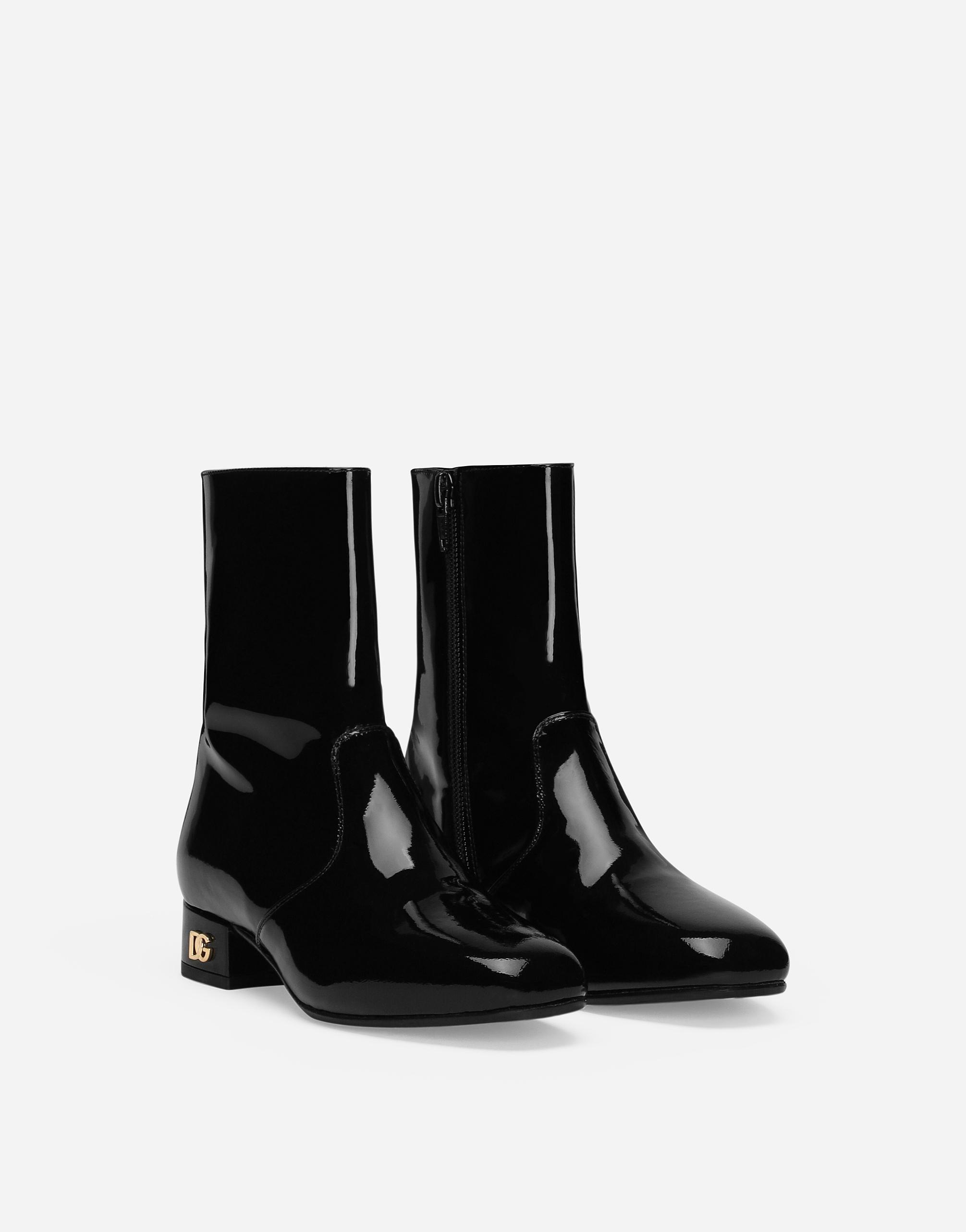 Patent Leather Ankle Boots With Branded Heel In Black Product Image