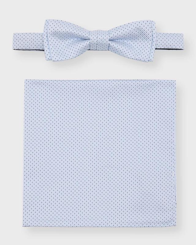 Mens Silk Micro-Pattern Bow Tie and Pocket Square Set Product Image