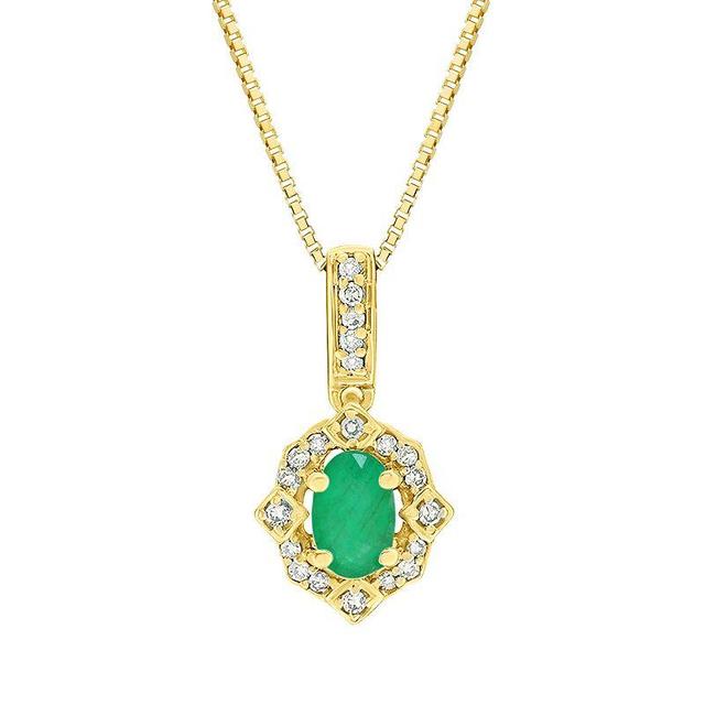 Gemminded 10k Gold 1/10 Carat T.W. Diamond Emerald Pendant Necklace, Womens Product Image