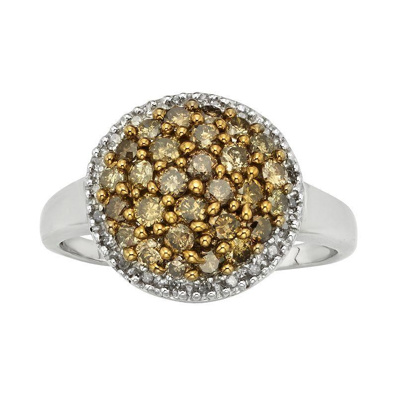 Jewelexcess Sterling Silver 1-ct. T.W. Champagne and White Diamond Cluster Ring, Womens Brown Product Image