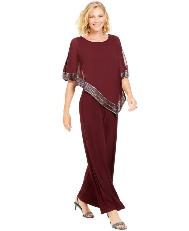 Ignite Evenings Foil Trim Boat Neck Asymmetric Cape Jumpsuit Product Image