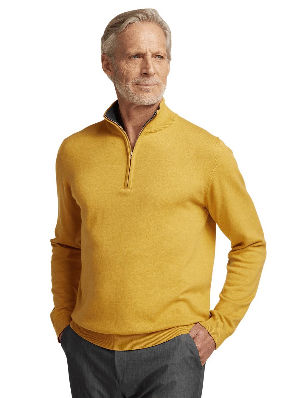 Supima Cotton Quarter Zip Mock Neck Sweater - Mustard Product Image