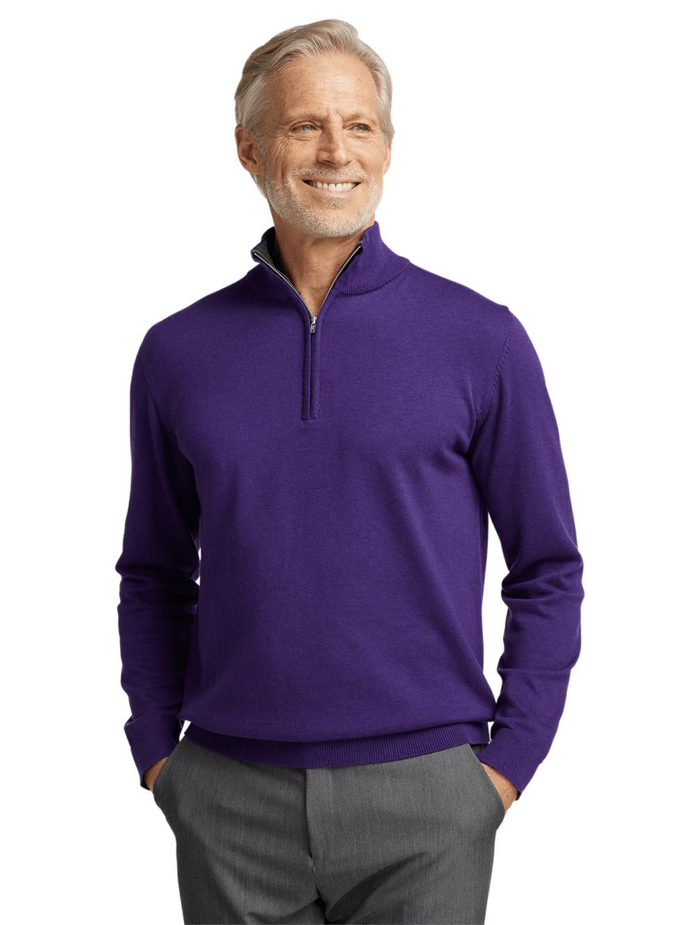 Supima Cotton Quarter Zip Mock Neck Sweater - Plum Product Image