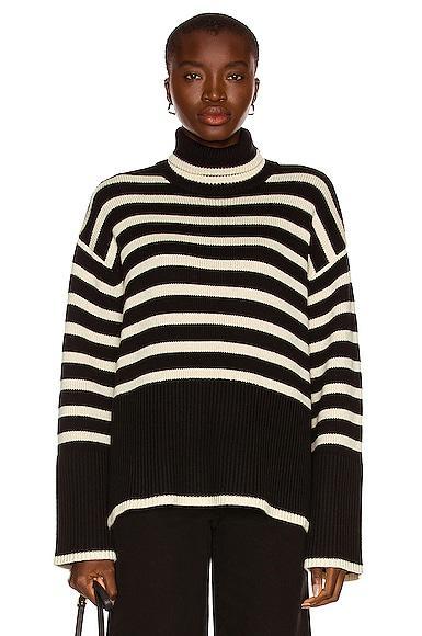 Toteme - Women's Signature Stripe Wool-Cotton Turtleneck Sweater - Neutral - M - Moda Operandi Product Image