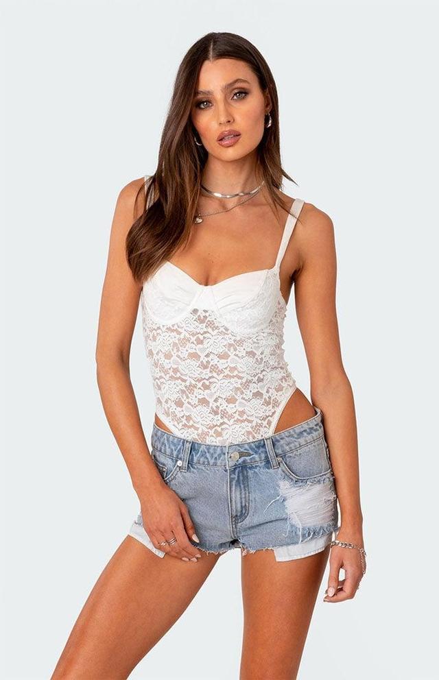 Edikted Womens Lace & Satin Cupped Bodysuit - Whiteedium Product Image