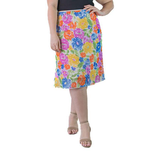 Plus Size 24Seven Comfort Apparel Sheer Overlay Elastic Waist Midi Skirt, Womens Product Image